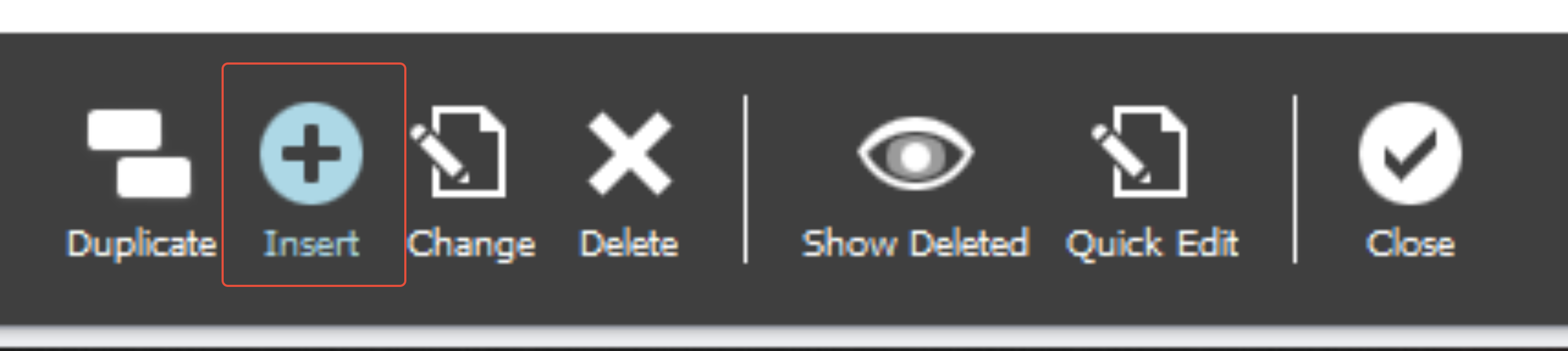 Insert in the bottom context bar