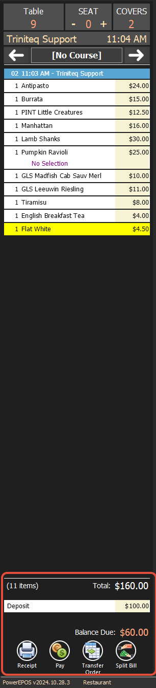 The remaining balance after the deposit has been applied