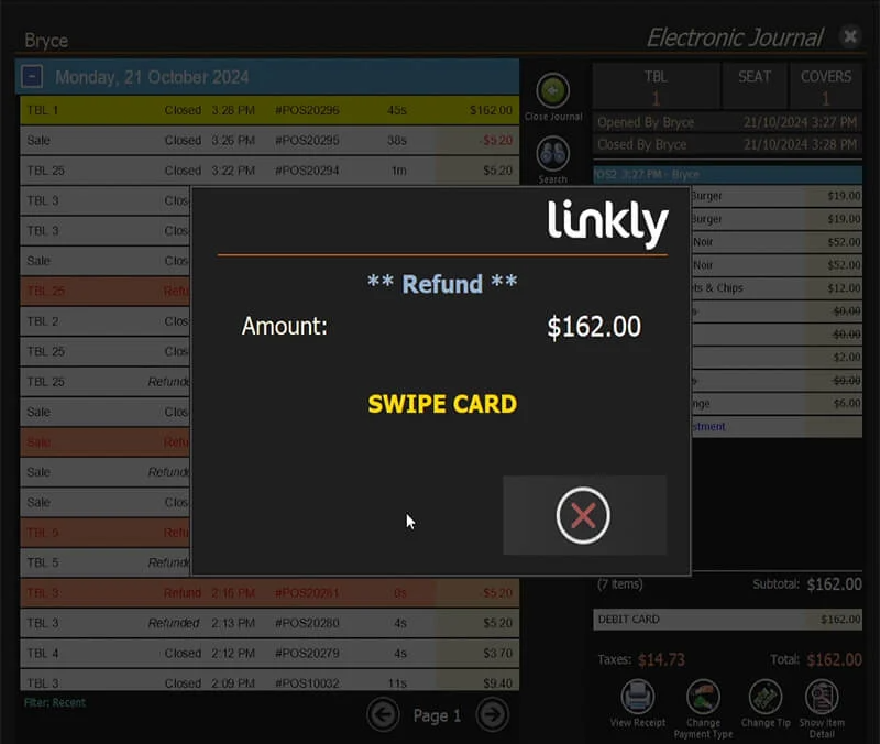 The EFTPOS terminal prompting for the card