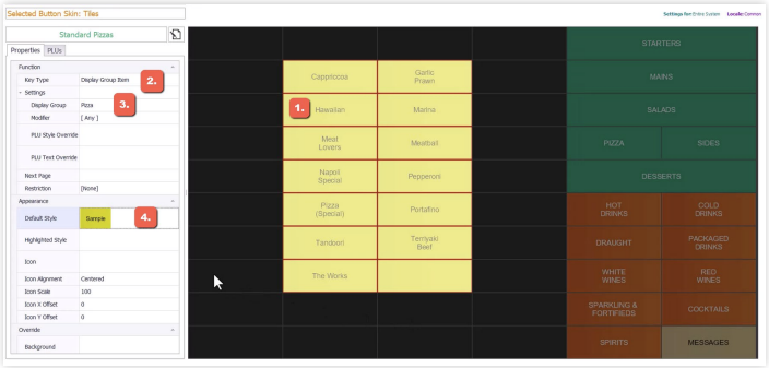 Buttons highlighted with Key Type set to Display Group Item and a display group chosen