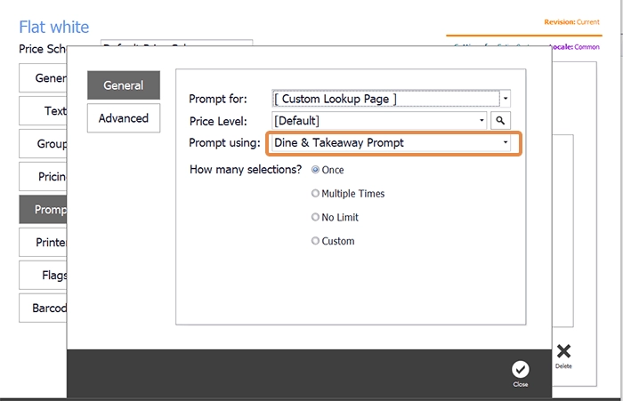 The custom lookup page as it appears to the server on the POS