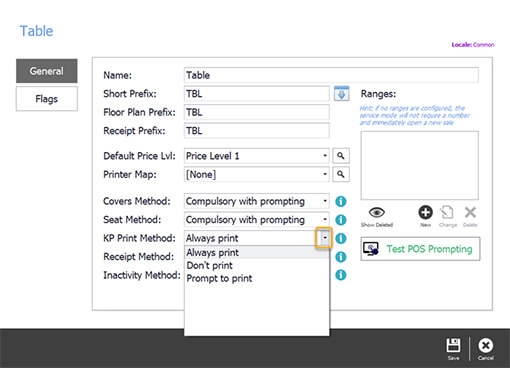 The KP Print Method drop-down set to always print