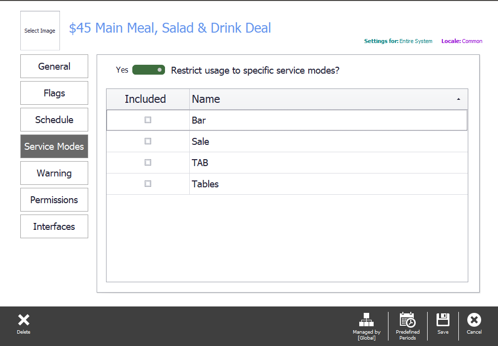 The service mode restrictions on the adjustment