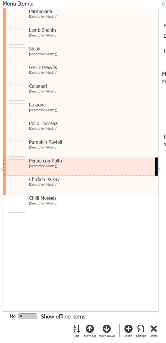 The individual product shown uncoloured on the menu