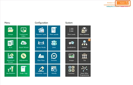 The Management Console with an orange change marker on the System tile