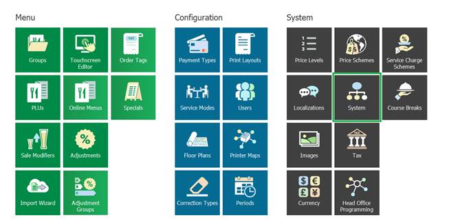 The System screen in PowerEPOS System Manager