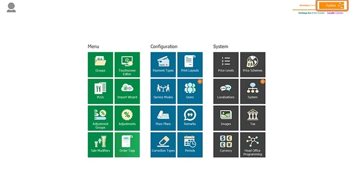 The Management Console with orange change markers on the Users and System tiles