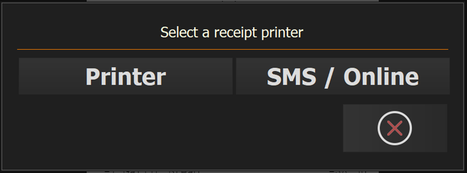 The PowerEPOS receipt options with the SMS/Online choice