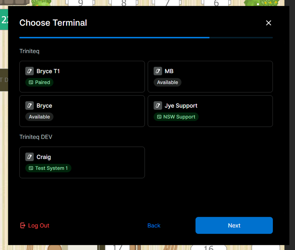 The list of Zeller terminals with one selected for pairing