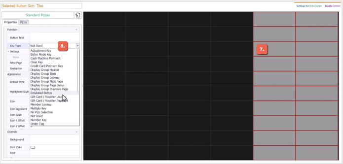 Two columns of buttons highlighted with Key Type set to Emulated Button