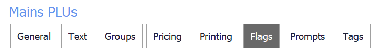 The Flags selection tab above the PLU list