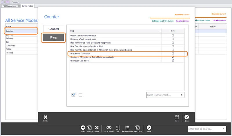 The Flags tab with Must finish transaction unticked