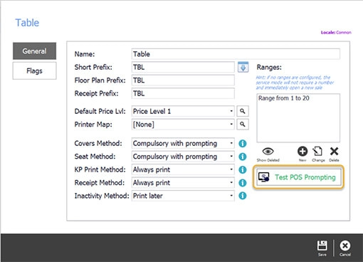 The Test POS Prompting preview of the table ranges