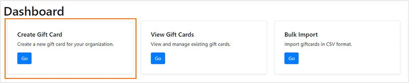 The Gift Card Manager portal with the Create Gift Card button
