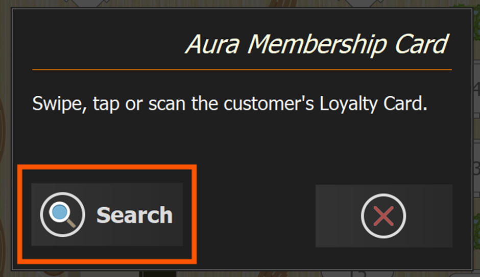 The prompt to swipe or scan a card, with the Search option