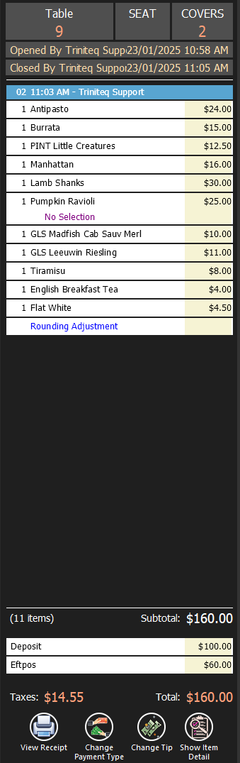 The finalised transaction showing both payment methods