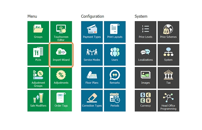 The Management Console with the Import Wizard tile highlighted