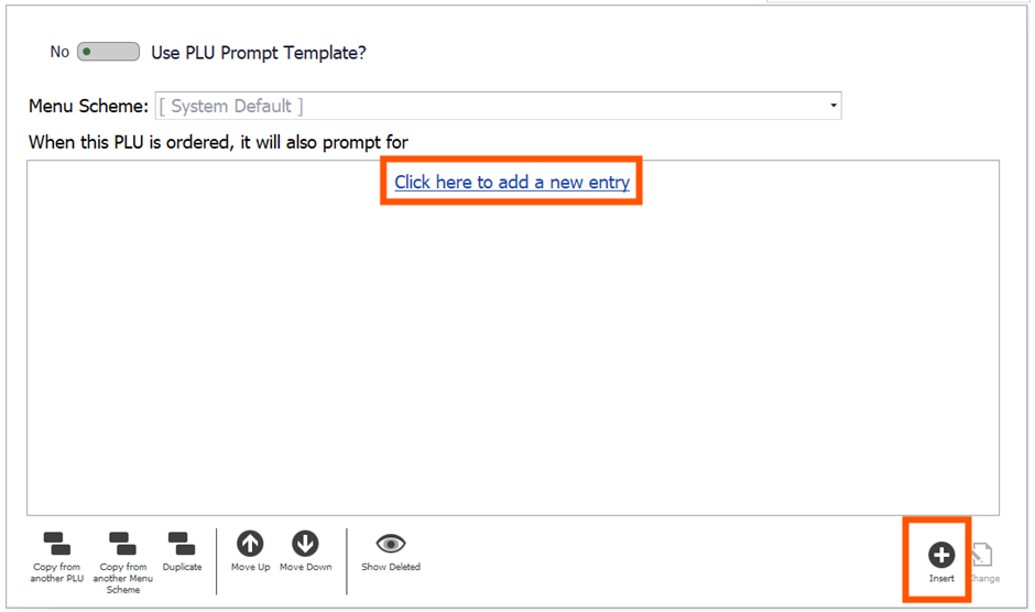 Adding a new prompt entry to the PLU