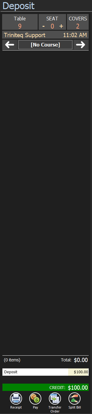 The deposit shown as a credit against the transaction