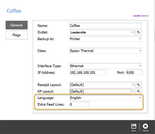 The language and Extra Feed Lines fields