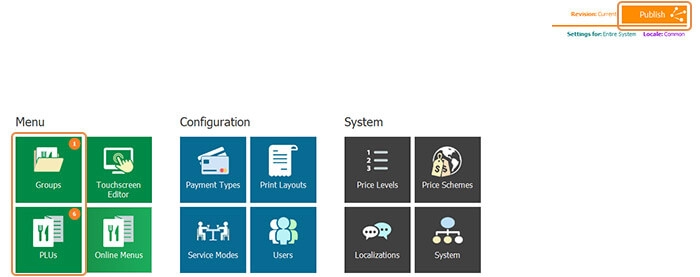 The Publish button at the top right of the Management Console