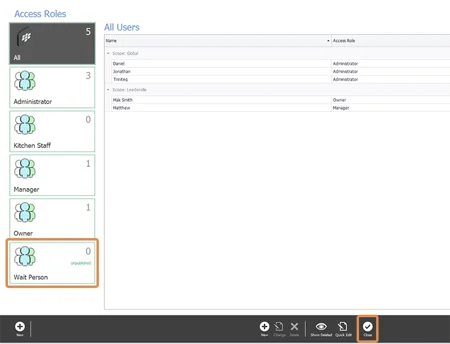 An access role marked unpublished, with Close in the control panel