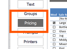 The Pricing tab of a PLU