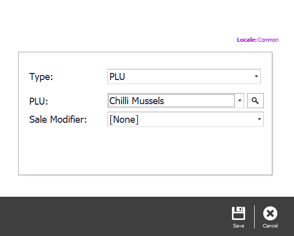 Type set to PLU with an item searched for