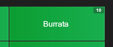 A green PLU button on the POS labelled Burrata, with the number 10 in its top right corner