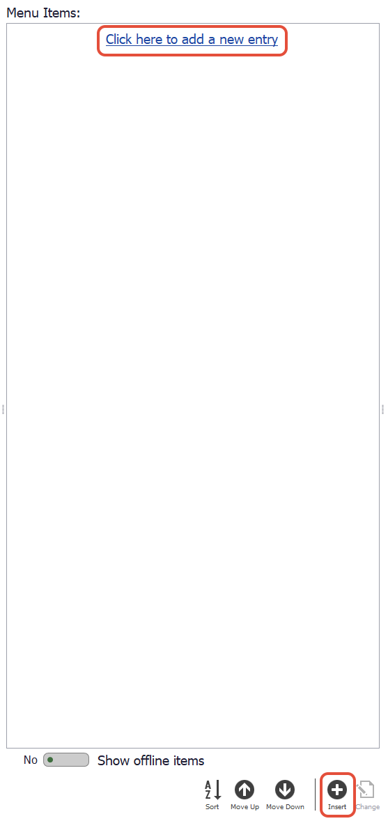Insert in the Menu Items section