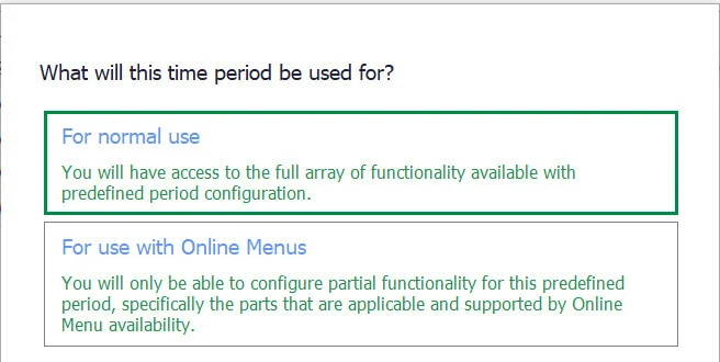 The time period options with For normal use selected